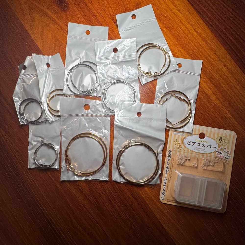 Assorted Hoop Earrings with Earring Backs and Case